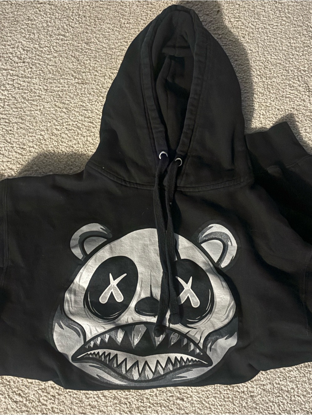 Black Hoodie with Graphic Panda Face